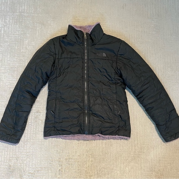 The North Face Girl’s Reversible Mossbud Swirl jacket fleece-puffer jacket M - Picture 2 of 13